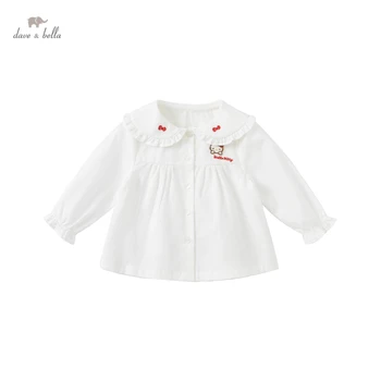 DBM19596 dave bella/ jesienne modne koszule z haftem z kreskówek dla dzieci, bluzki dla dzieci, odzież dziecięca wysokiej jakości