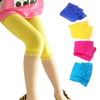 Letnie Spodnie Dla dziewczyn, dla Dzieci Elastyczne Gładkie Krótkie Spodnie dla Dziewczynek, Koronkowe letnie legginsy dla dziewczynek 3-10 lat